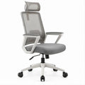 Gray Mesh Executive Chair with Headrest, White Frame, 25.6 x 25.6 x 46.5-50.4 in