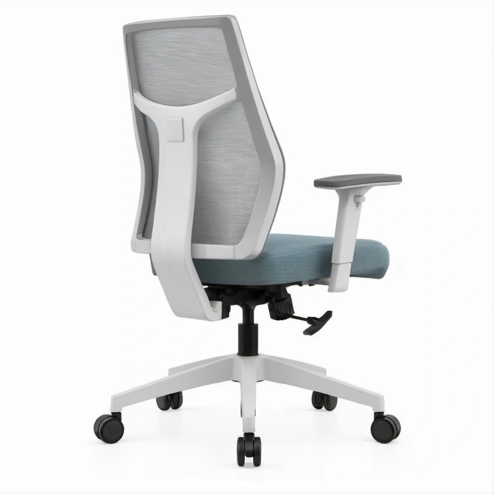 Ergonomic High-Back Mesh Office Chair, Gray-Blue Seat, Light Gray Frame, White Base, 26 x 26 x 45.3-49.2 in