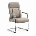High-Back Taupe PU Leather Guest Chair with Chrome Steel Sled Base, 25.6 x 27.6 x 41.3 in