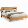 Full Size Solid Oak Platform Bed Frame with Rounded Headboard, Natural Oak/Dark Brown, Fits 54 x 75 in Mattress