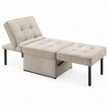 Convertible Sleeper Chair Bed, Beige Polyester Velvet Upholstery with Black Steel Legs, 35.4 x 78.7 x 32.7 in