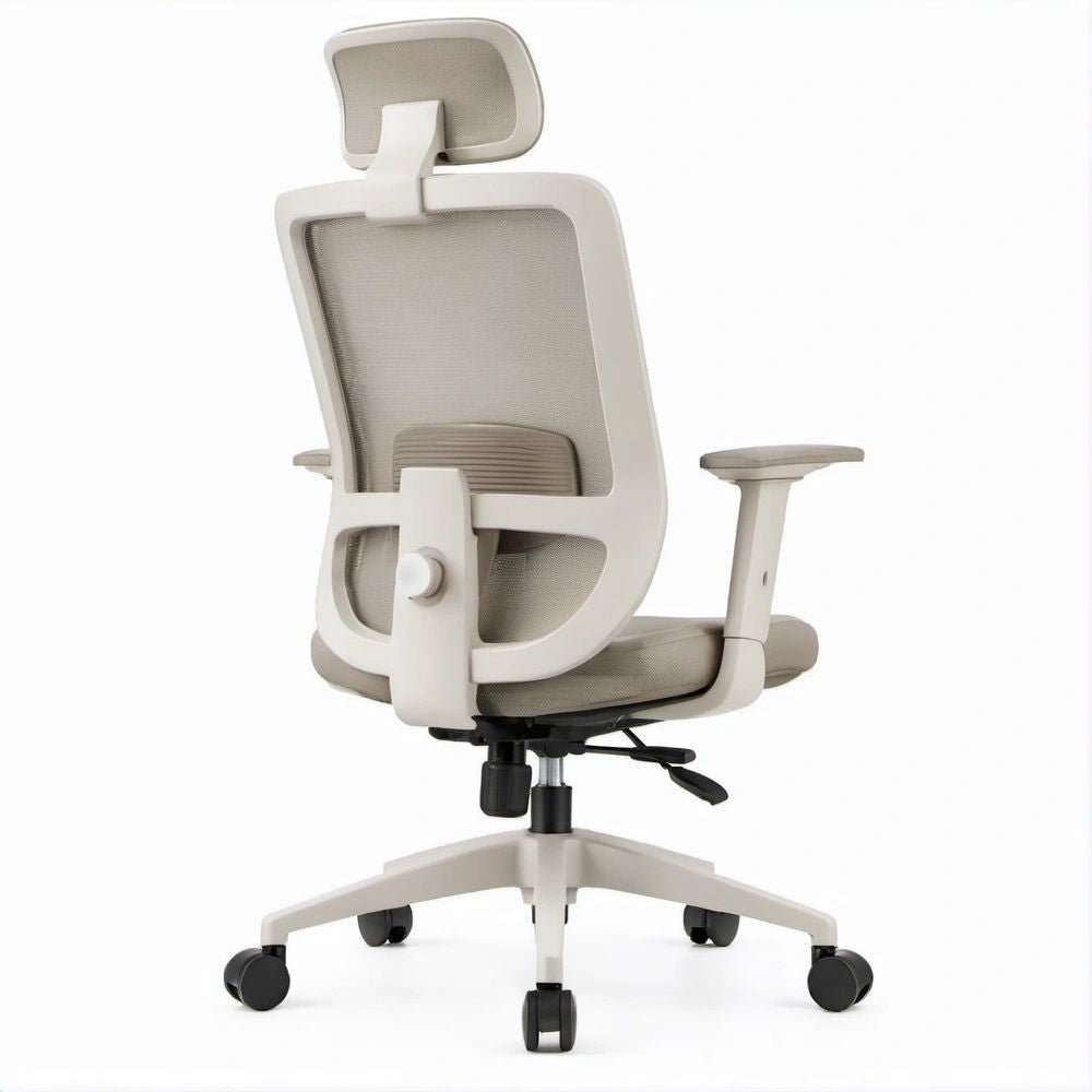 Ergonomic Beige Mesh Office Chair with Adjustable Headrest, 25.6 x 25.6 x 45.3-49.2 in
