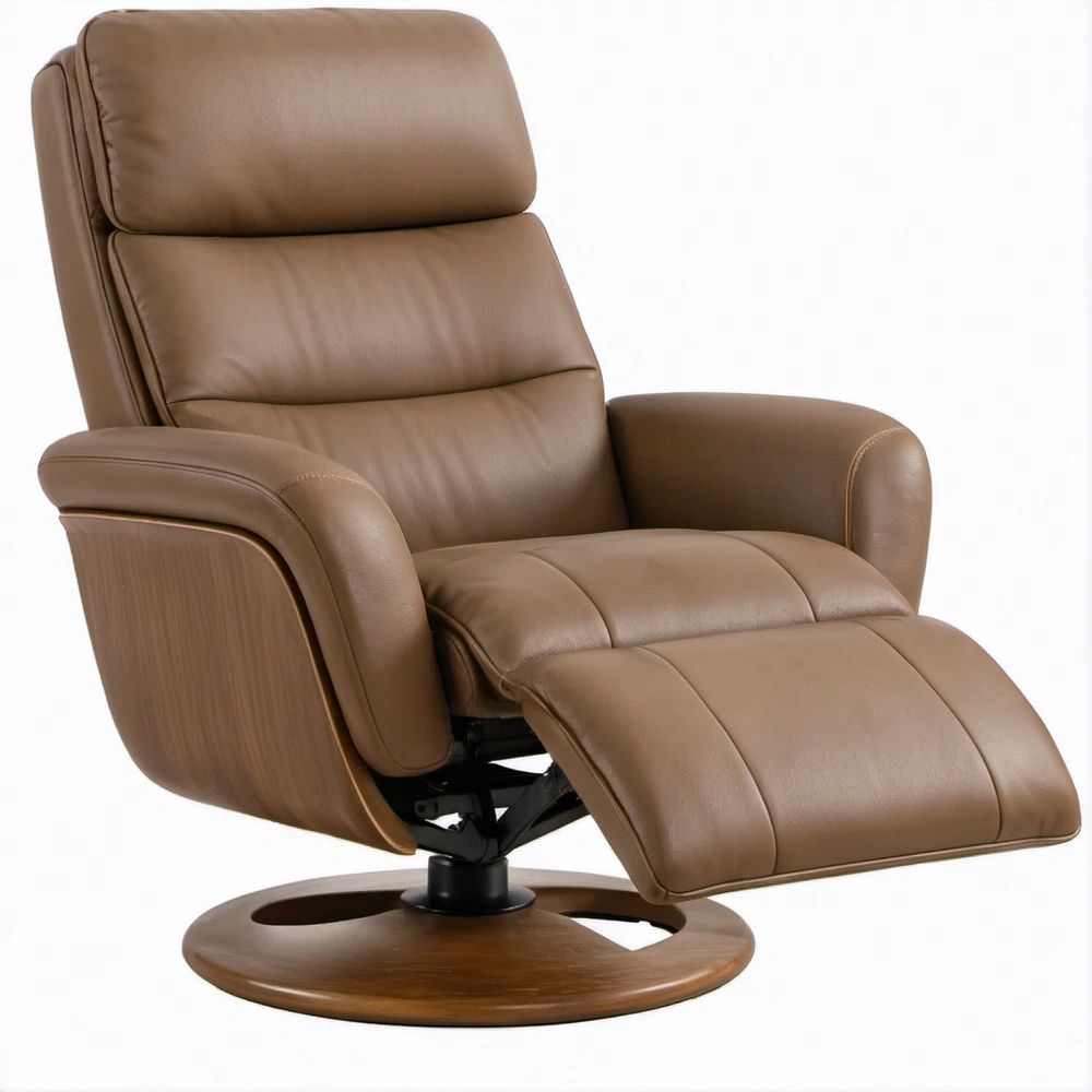 Brown PU Leather Manual Recliner with Swivel Base and Extending Footrest, 33 x 39 x 41 in