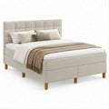 Beige Upholstered Full Bed Frame with Tufted Headboard, 57 x 79 x 45 in