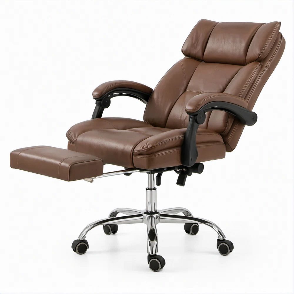 Brown PU Leather High-Back Executive Reclining Office Chair with Footrest, 27.6 x 29.5 x 45.3-49.2 in