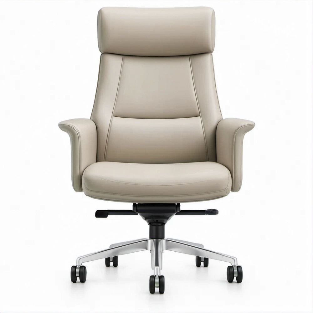 Beige PU Leather High-Back Executive Office Chair with Headrest, 27.6 x 27.6 x 45.3-49.2 in