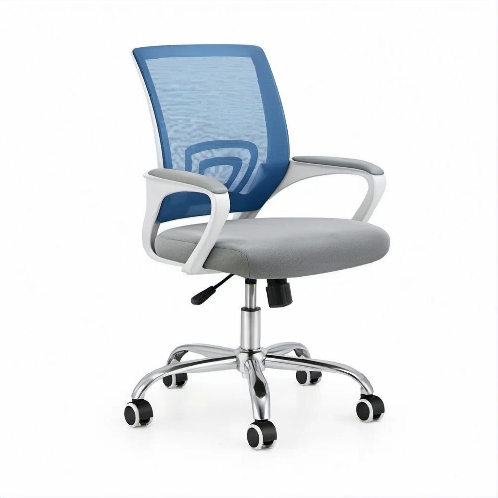 Ergonomic Blue Mesh Office Chair with Gray Polyester Seat, White Frame, 24.4 x 24 x 36.6-40.6 in