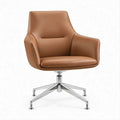 Brown PU Leather Swivel Desk Chair with Silver Aluminum Base, 25.6 x 25.2 x 35.4-39.4 in