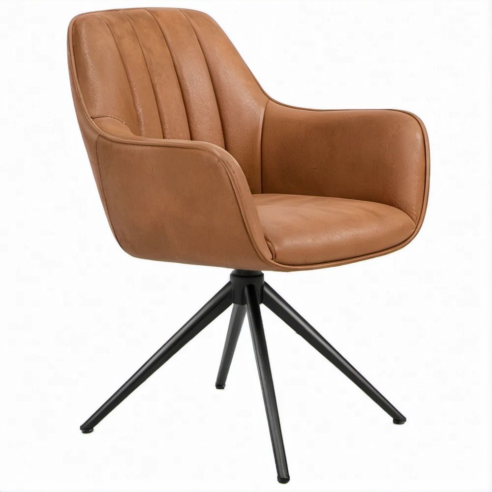 Tan PU Leather Swivel Lounge Chair with Arms, 25.6 x 24.4 x 33.9 in