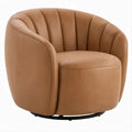 Camel Brown PU Leather Barrel Lounge Chair with Black Base, 31.5 x 31.5 x 30 in