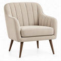 Cream Upholstered Lounge Chair with Dark Brown Rubberwood Legs, 29.5 x 31.1 x 34.6 in