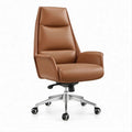 Brown PU Leather High-Back Adjustable Swivel Chair with Armrests, 25.6 x 26.4 x 45.7-49.6 in