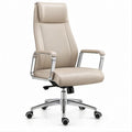 Beige High-Back PU Leather and Mesh Swivel Chair, 25.6 x 25.6 x 45.7-49.6 in