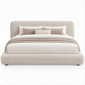 Beige Boucle Upholstered Double Platform Bed with Rounded Frame, 54 in x 75 in
